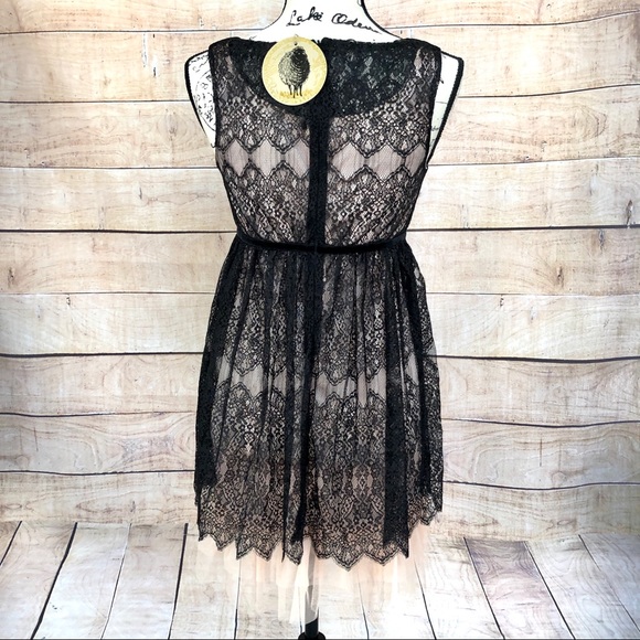 Black Lace Cream Lining High Waist Babydoll Dress - Picture 6 of 10